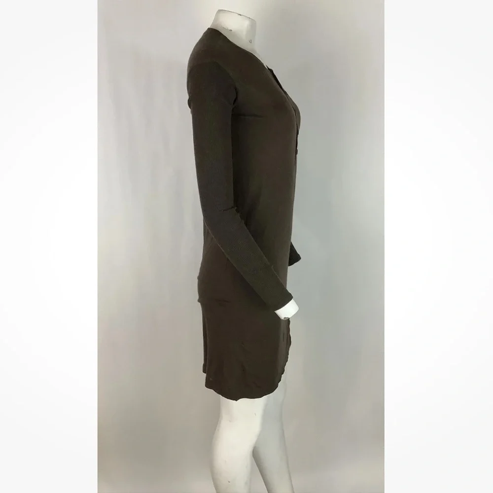 Ralph Lauren Blue Label Sz S Henley Neck Pullover Shirt Dress Brown Modal